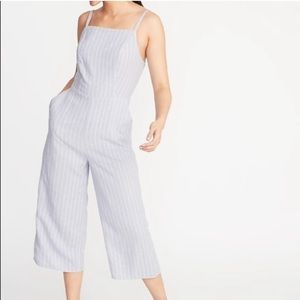 Old Navy Square-neck Striped Linen-Blend Cami Jumpsuit, women’s size medium